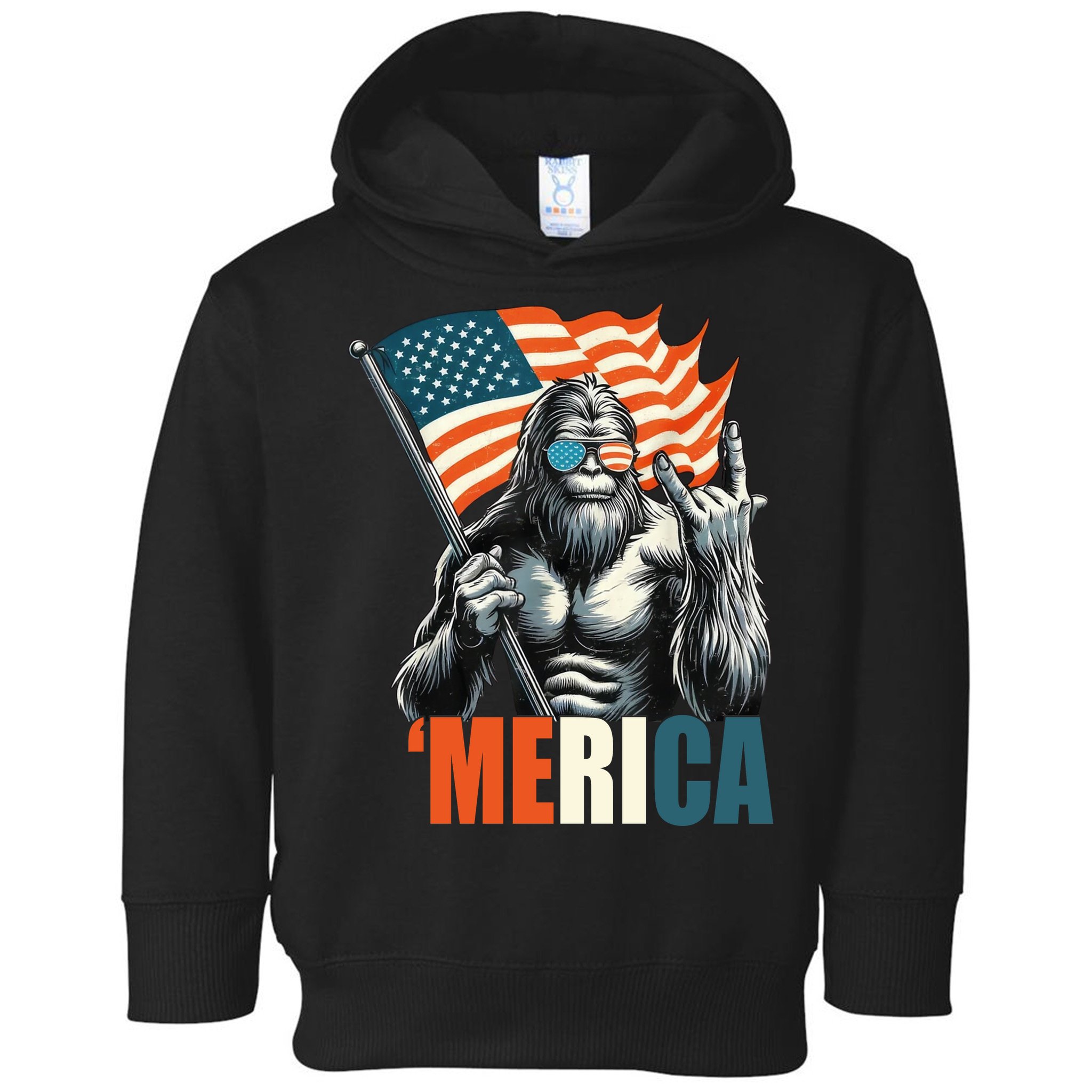Bigfoot Merica Rock American Flag Patriotic 4th Of July Toddler Hoodie