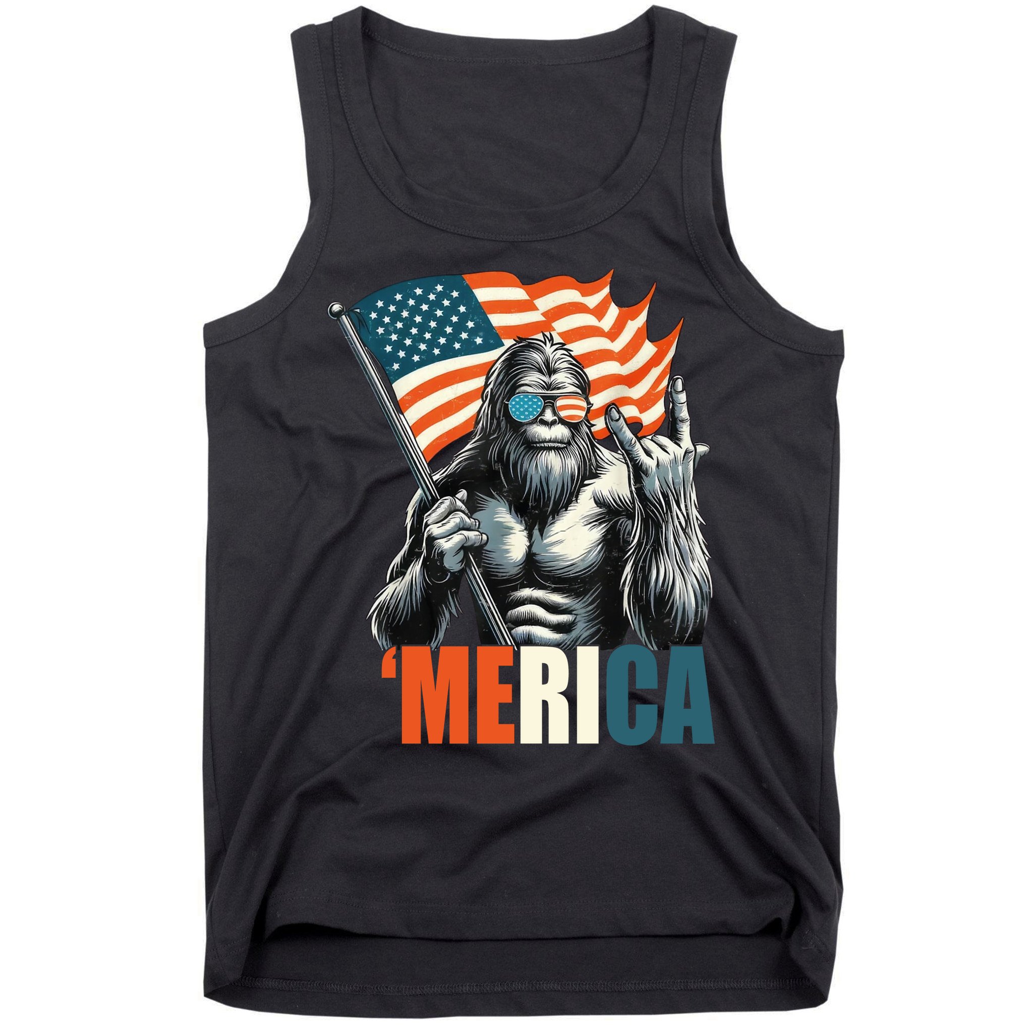 Bigfoot Merica Rock American Flag Patriotic 4th Of July Tank Top