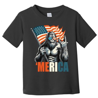 Bigfoot Merica Rock American Flag Patriotic 4th Of July Toddler T-Shirt