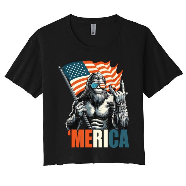 Bigfoot Merica Rock American Flag Patriotic 4th Of July Crop Top