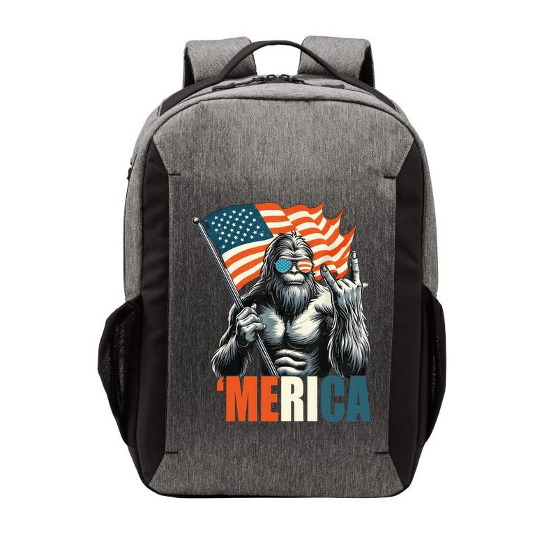 Bigfoot Merica Rock American Flag Patriotic 4th Of July Vector Backpack