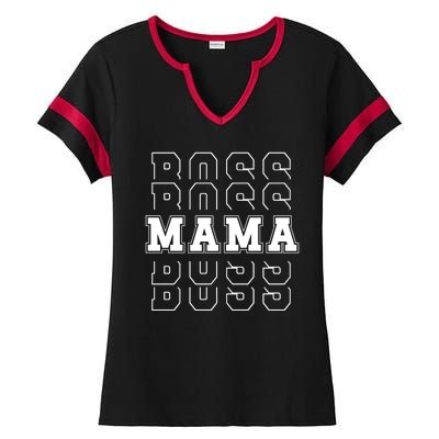 Boss Mama Retro Cute Gift For Mom Ladies Halftime Notch Neck Tee