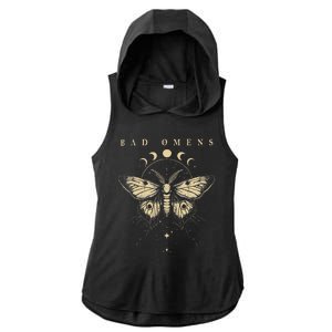 Bad Music Rock 90s Moth And Moons Vaporware Omens Ladies PosiCharge Tri-Blend Wicking Draft Hoodie Tank