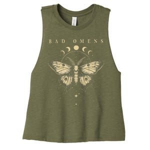 Bad Music Rock 90s Moth And Moons Vaporware Omens Women's Racerback Cropped Tank