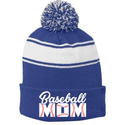 Baseball Mom Sporty Vintage Gift Stripe Pom Pom Beanie