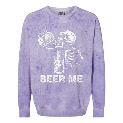 Beer Me Skeleton Scary Spooky Drinking Party Gift Colorblast Crewneck Sweatshirt