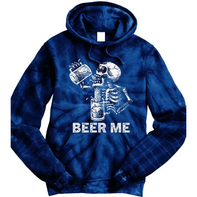 Beer Me Skeleton Scary Spooky Drinking Party Gift Tie Dye Hoodie