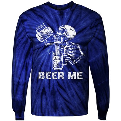 Beer Me Skeleton Scary Spooky Drinking Party Gift Tie-Dye Long Sleeve Shirt