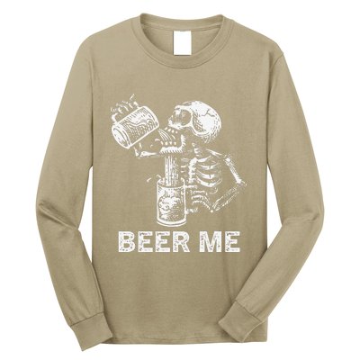 Beer Me Skeleton Scary Spooky Drinking Party Gift Long Sleeve Shirt