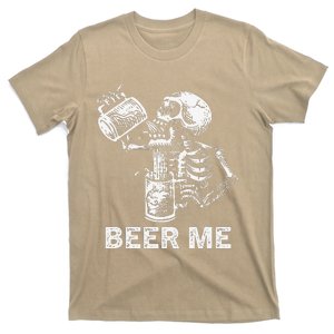 Beer Me Skeleton Scary Spooky Drinking Party Gift T-Shirt