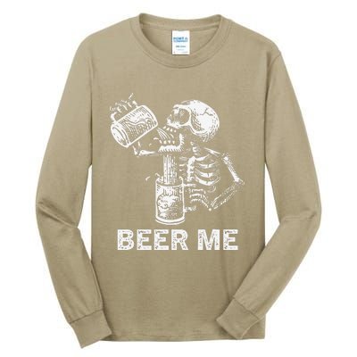 Beer Me Skeleton Scary Spooky Drinking Party Gift Tall Long Sleeve T-Shirt