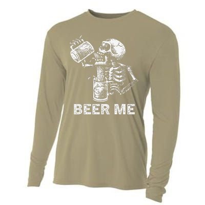 Beer Me Skeleton Scary Spooky Drinking Party Gift Cooling Performance Long Sleeve Crew