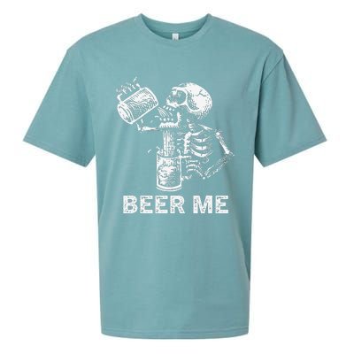 Beer Me Skeleton Scary Spooky Drinking Party Gift Sueded Cloud Jersey T-Shirt