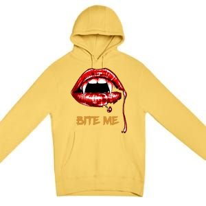 Bite Me Sexy Vampire Lips Halloween Novelty Premium Pullover Hoodie