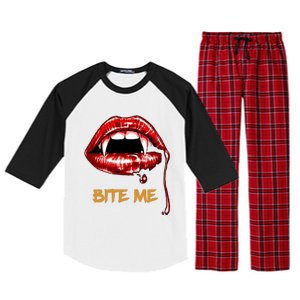 Bite Me Sexy Vampire Lips Halloween Novelty Raglan Sleeve Pajama Set