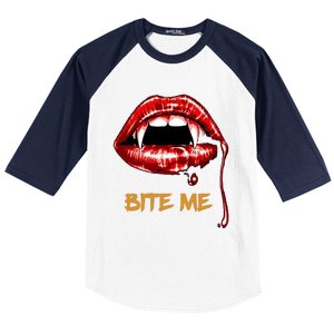 Bite Me Sexy Vampire Lips Halloween Novelty Baseball Sleeve Shirt