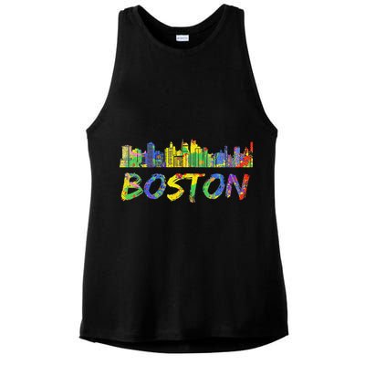 Boston Massachusetts Skyline Paint Ladies PosiCharge Tri-Blend Wicking Tank