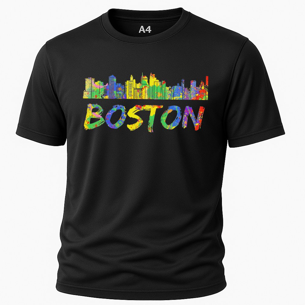 Boston Massachusetts Skyline Paint Cooling Performance Crew T-Shirt
