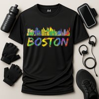 Boston Massachusetts Skyline Paint Cooling Performance Crew T-Shirt