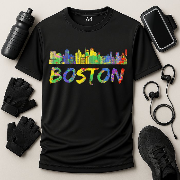 Boston Massachusetts Skyline Paint Cooling Performance Crew T-Shirt