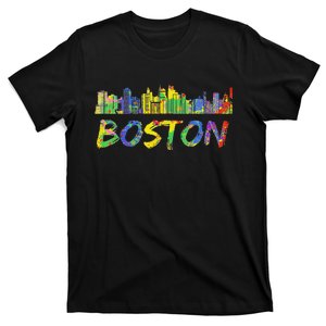 Boston Massachusetts Skyline Paint T-Shirt