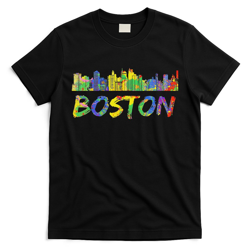 Boston Massachusetts Skyline Paint T-Shirt