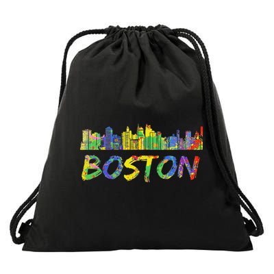 Boston Massachusetts Skyline Paint Drawstring Bag
