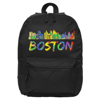 Boston Massachusetts Skyline Paint 16 in Basic Backpack