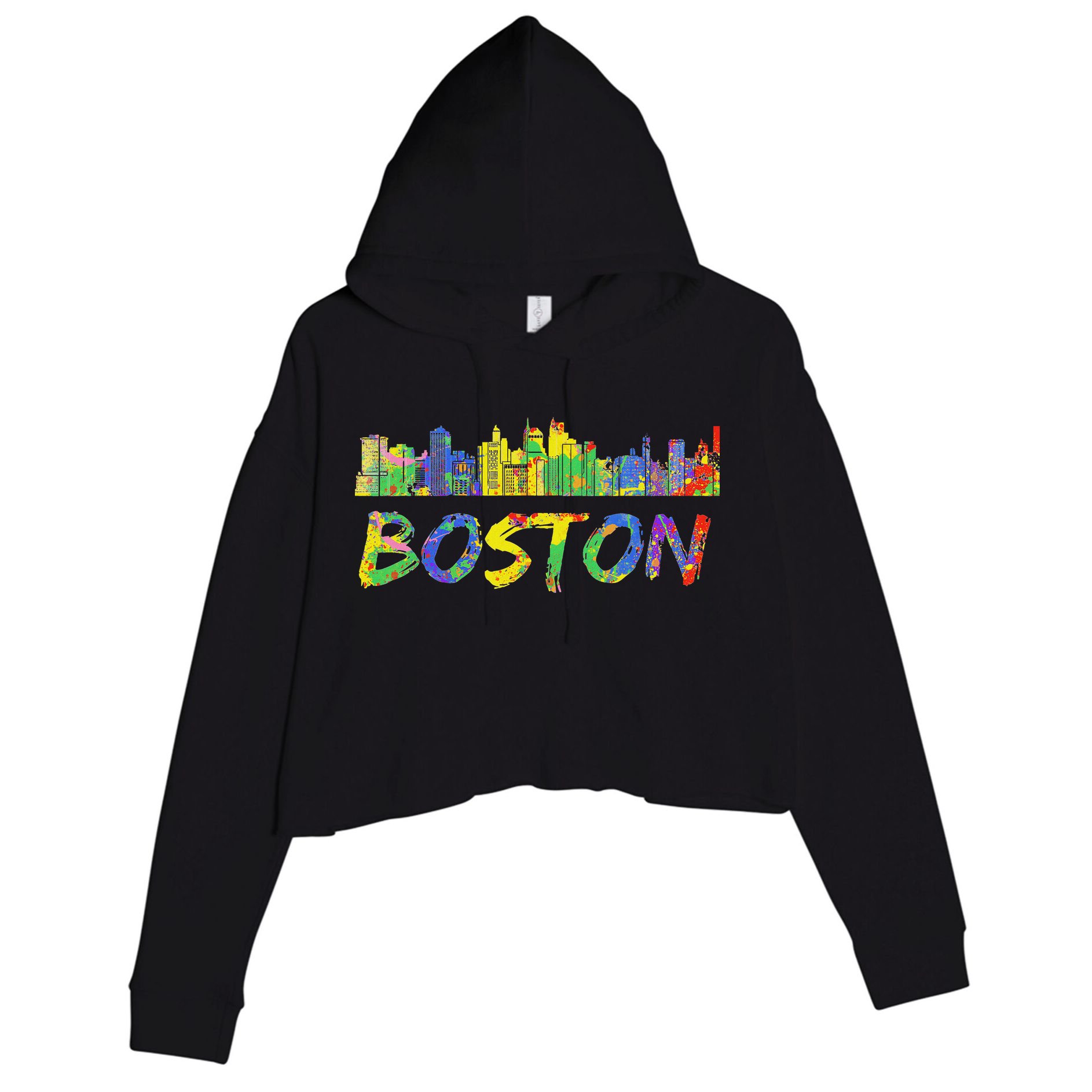 Boston Massachusetts Skyline Paint Crop Fleece Hoodie