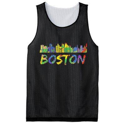 Boston Massachusetts Skyline Paint Mesh Reversible Basketball Jersey Tank