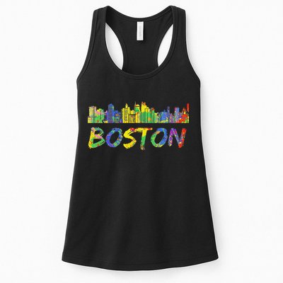 Boston Massachusetts Skyline Paint Womens Tank Top