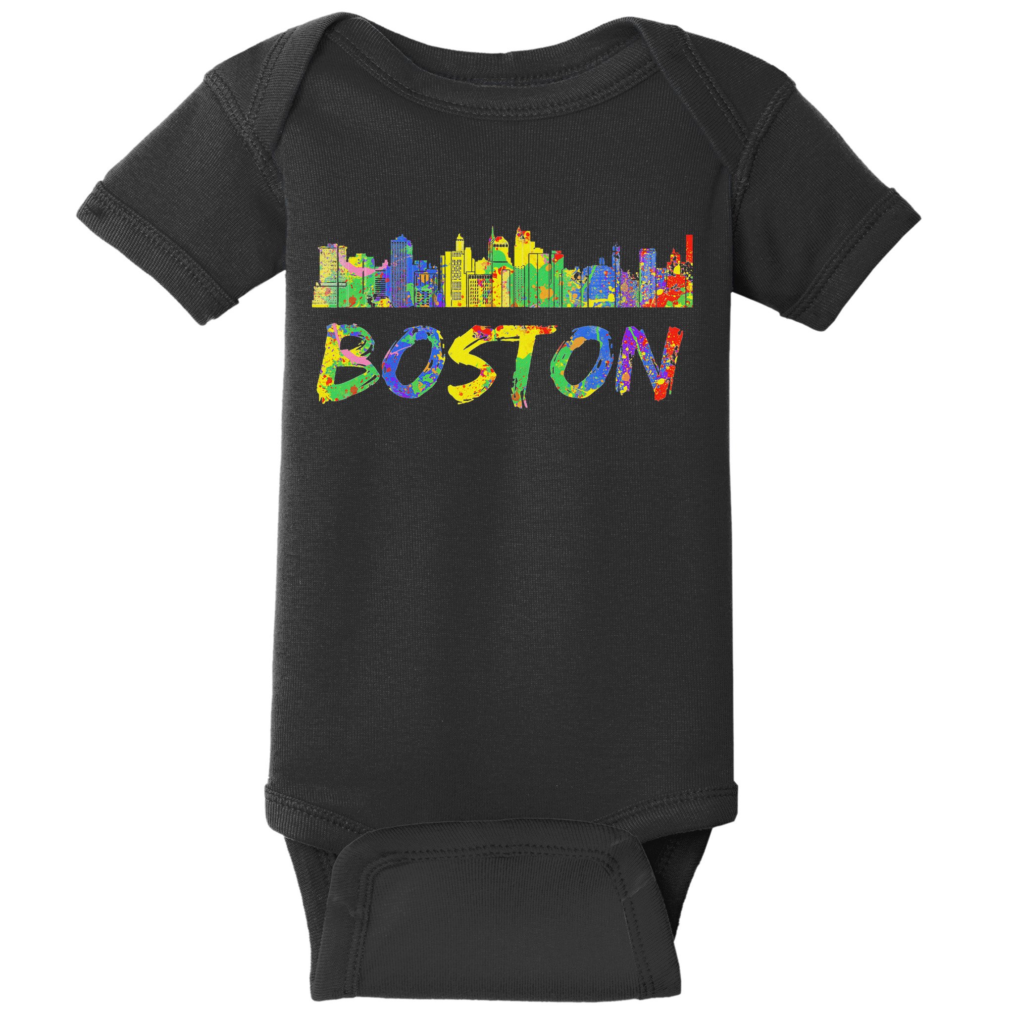 Boston Massachusetts Skyline Paint Baby Bodysuit