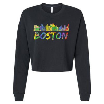 Boston Massachusetts Skyline Paint Cropped Pullover Crew