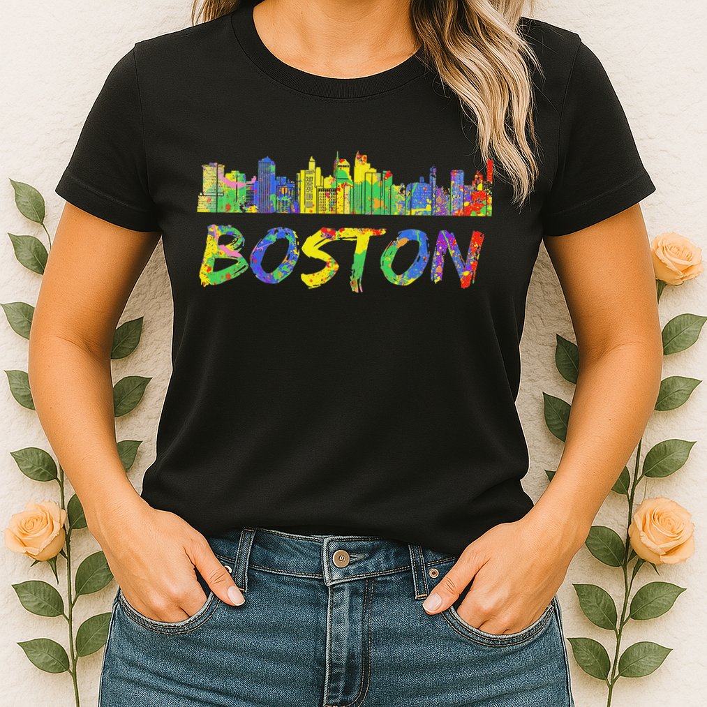 Boston Massachusetts Skyline Paint Womens T-Shirt