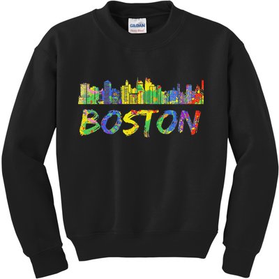Boston Massachusetts Skyline Paint Kids Sweatshirt