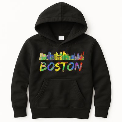 Boston Massachusetts Skyline Paint Kids Hoodie