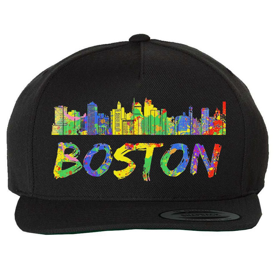 Boston Massachusetts Skyline Paint Wool Snapback Cap