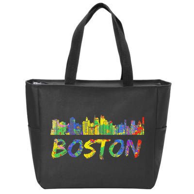 Boston Massachusetts Skyline Paint Zip Tote Bag