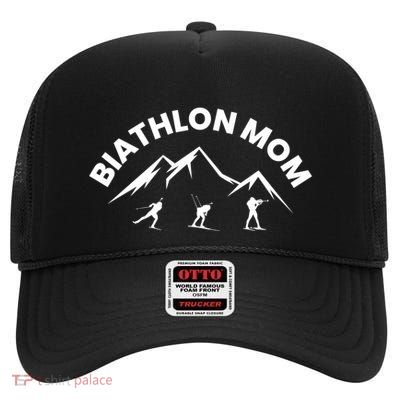 Biathlon Mom Skiing Shooting Biathlete Gift High Crown Mesh Back Trucker Hat