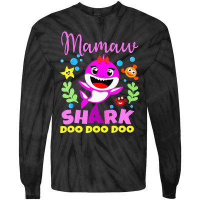 birthday mamaw s shark mamaw shark family mors day Tie-Dye Long Sleeve Shirt