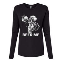 Beer Me Skeleton Scary Spooky Drinking Party Gift Womens Cotton Relaxed Long Sleeve T-Shirt