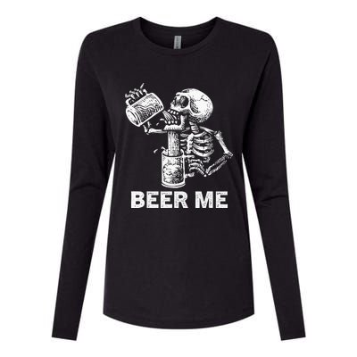 Beer Me Skeleton Scary Spooky Drinking Party Gift Womens Cotton Relaxed Long Sleeve T-Shirt