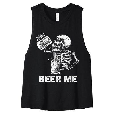 Beer Me Skeleton Scary Spooky Drinking Party Gift Women's Racerback Cropped Tank