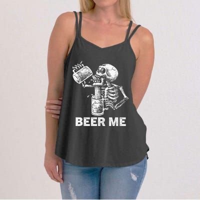 Beer Me Skeleton Scary Spooky Drinking Party Gift Women's Strappy Tank