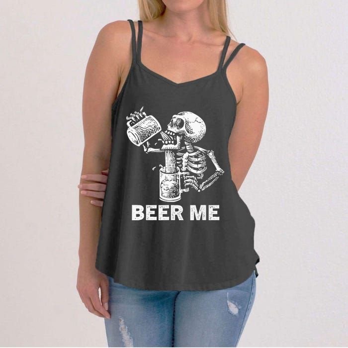 Beer Me Skeleton Scary Spooky Drinking Party Gift Women's Strappy Tank