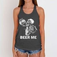 Beer Me Skeleton Scary Spooky Drinking Party Gift Women's Knotted Racerback Tank