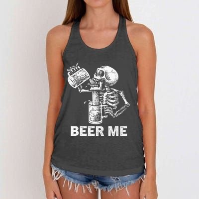 Beer Me Skeleton Scary Spooky Drinking Party Gift Women's Knotted Racerback Tank