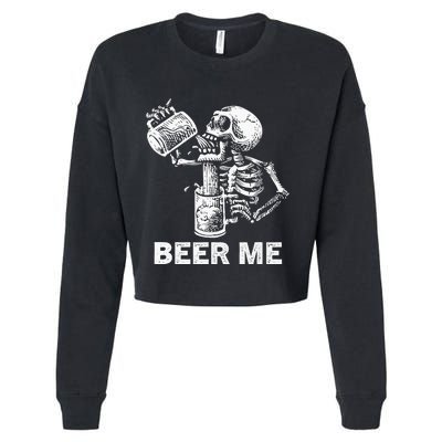 Beer Me Skeleton Scary Spooky Drinking Party Gift Cropped Pullover Crew