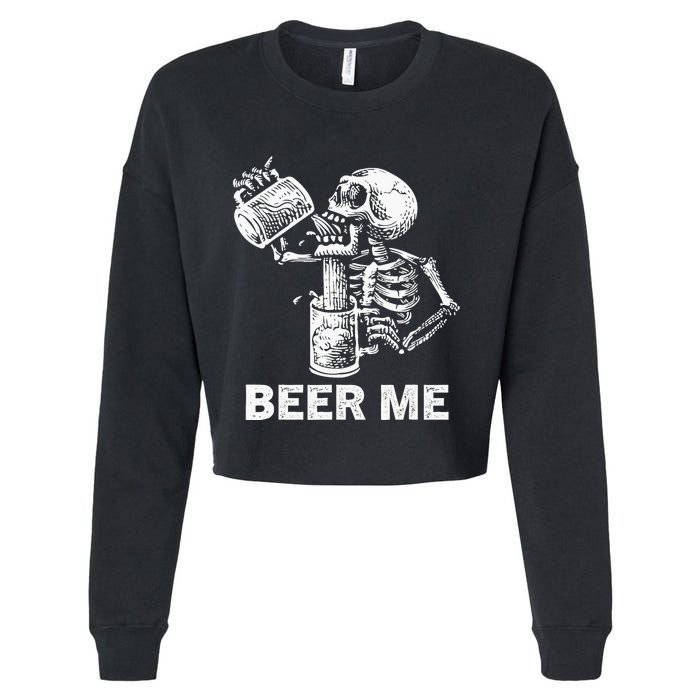 Beer Me Skeleton Scary Spooky Drinking Party Gift Cropped Pullover Crew