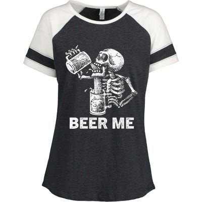 Beer Me Skeleton Scary Spooky Drinking Party Gift Enza Ladies Jersey Colorblock Tee